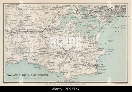 ÎLE DE PURBECK. Swanage Wareham Bournemouth Poole. Dorset. CARTE WARD LOCK 1913 Banque D'Images