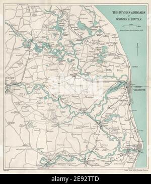 LES NORFOLK BROADS. Great Yarmouth Lowestoft Beccles Norwich. CARTE WARD LOCK 1946 Banque D'Images