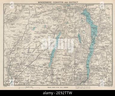 EAU WINDERMERE ET CONISTON. Ambleside Cumbria Lake District. CARTE WARD LOCK 1950 Banque D'Images