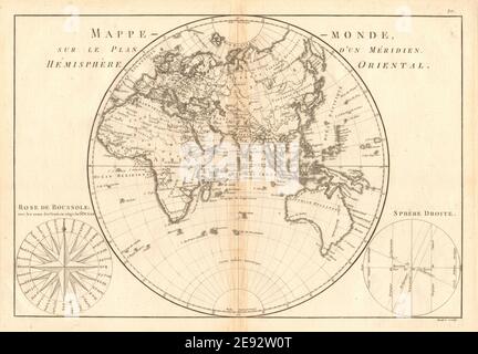 Mappe-monde sur le plan d'un Méridien, hémisphère oriental. BONNE 1787 ans Banque D'Images