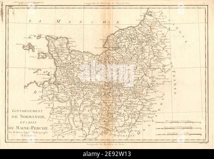 Gouvernement de Normandie et du Maine-Perche. Normandie. BONNE 1787 vieille carte Banque D'Images