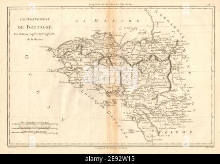 Gouvernement de Bretagne. La province de Bretagne. France. BONNE 1787 vieille carte Banque D'Images