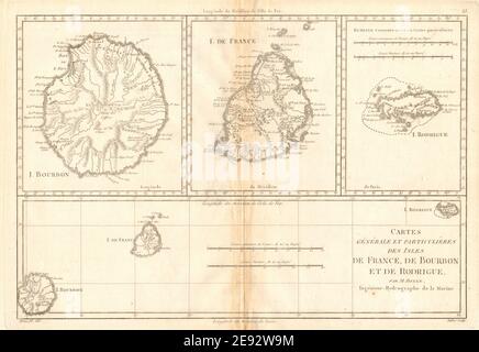 Ile de France, Bourbon & Rodrigue. Maurice Réunion Rodrigues. BONNE 1788 carte Banque D'Images