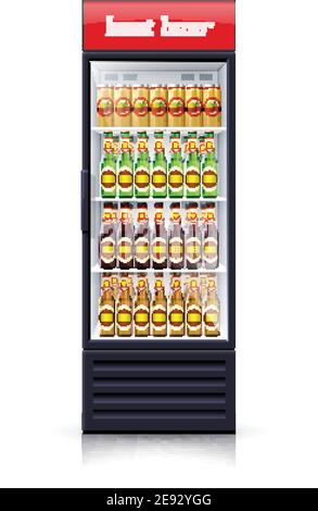 Réfrigérateur distributeur machine de refroidissement et de vente meilleur budget bière décorative Affiche objet unique vecteur réaliste Illustration Illustration de Vecteur
