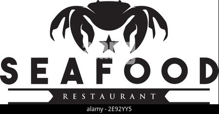 Modèle vectoriel avec logo de restaurant de fruits de mer et illustration d'icône de crabe Illustration de Vecteur
