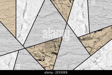 Arrière-plan géométrique composé de triangles gris et beige en marbre Banque D'Images