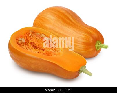 courge musquée à moitié isolée sur fond blanc avec chemin d'écrêtage et la profondeur de champ totale Banque D'Images