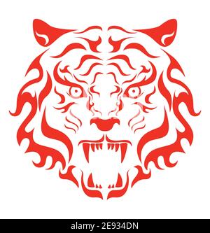 Tête à rugissement de tigre illustration vectorielle d'une tête de tigre. Banque D'Images