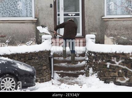 Chipping, Preston, Lancashire, Royaume-Uni. 2 février 2021. Une forte chute inattendue de neige à Chipping, près de Preston, Lancashire. Crédit : John Eveson/Alamy Live News Banque D'Images