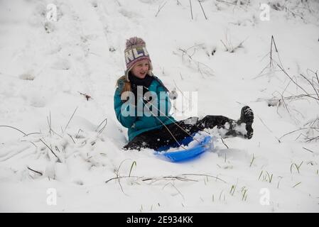 Chipping, Preston, Lancashire, Royaume-Uni. 2 février 2021. Une forte chute inattendue de neige à Chipping, près de Preston, Lancashire. Crédit : John Eveson/Alamy Live News Banque D'Images