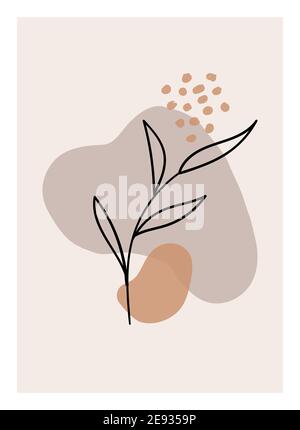 Illustration murale boho minimaliste image vectorielle tendance avec feuillage et formes abstraites. Illustration botanique Illustration de Vecteur