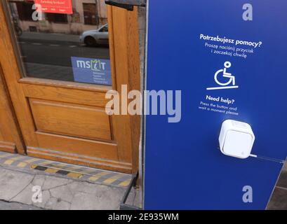 Cracovie. Cracovie. Pologne. Un bouton d'aide sur l'office du tourisme. Banque D'Images