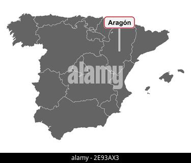 Carte de l'Espagne avec le nom du lieu d'Aragon Banque D'Images