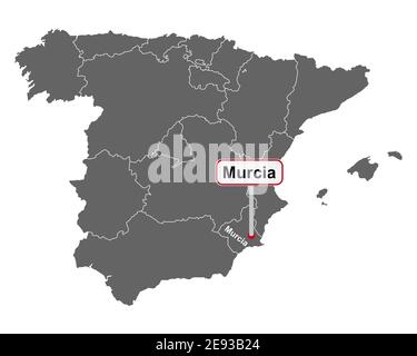 Carte de l'Espagne avec le nom du lieu de Murcia Banque D'Images