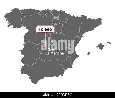 Placez le signe Toledo sur la carte de l'Espagne Banque D'Images