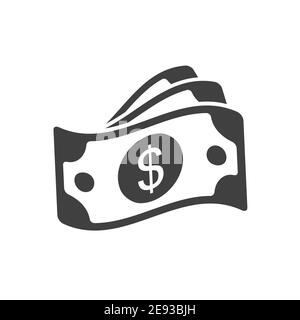 Icône dollar Cash. Symbole de devise. Silhouette argent noir sans pinces. Illustration vectorielle isolée sur fond blanc. Illustration de Vecteur