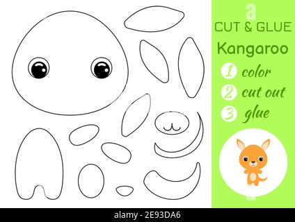 Livre de coloriage couper et coller bébé kangourou. Jeu de papier éducatif pour les enfants d'âge préscolaire. Feuille de travail Couper et Coller. Couleur, pièces coupées et colle sur le papier. Illustration de Vecteur