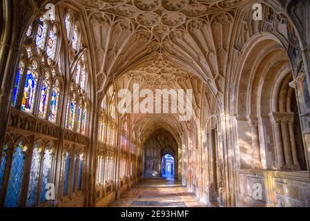 Les cloîtres de la cathédrale de Gloucester à Gloucester, Angleterre, Royaume-Uni Banque D'Images