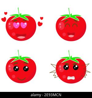 Jeu de personnages de tomate. Tomates vectorielles de différentes émotions. Légumes rouges. Illustration de Vecteur