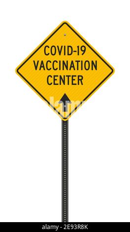 Illustration vectorielle de la route Diamond jaune du centre de vaccination Covid-19 signe Illustration de Vecteur