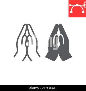 Les mains de prière ligne et l'icône de glyphe, religion et namaste, les mains repliées dans l'icône de vecteur de prière, graphiques de vecteur, signe de contour de trait modifiable, eps 10. Illustration de Vecteur