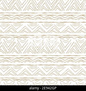 Motif abstrait sans couture horizontal blanc et beige. Partie aléatoire rugueuse, tordue de triangles ou lignes rompues, partie de formes de cercles. Main Illustration de Vecteur