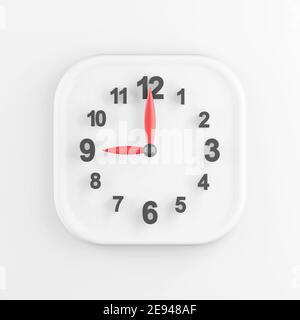Icône de bouton blanc carré de rendu 3D, horloge murale moderne isolée sur fond blanc Banque D'Images