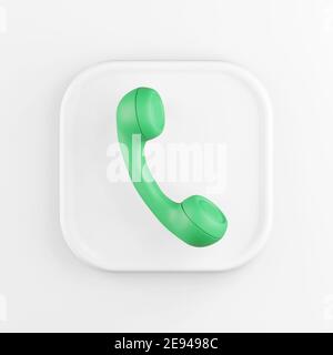 touche de bouton d'icône carré de rendu 3d blanc vert vintage téléphone combiné isolé sur fond blanc Banque D'Images