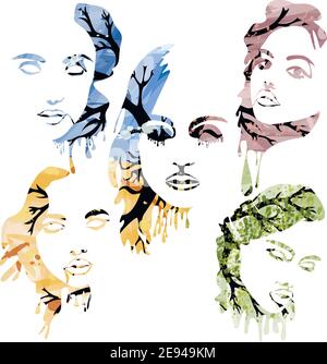 Quatre saisons femmes visage silhouettes motif abstrait. Vecteur EPS 10 Illustration de Vecteur