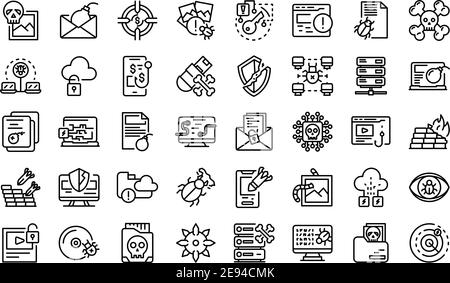 Icônes de programmes malveillants définies. Ensemble d'icônes vectorielles de programmes malveillants pour la conception Web isolée sur fond blanc Illustration de Vecteur