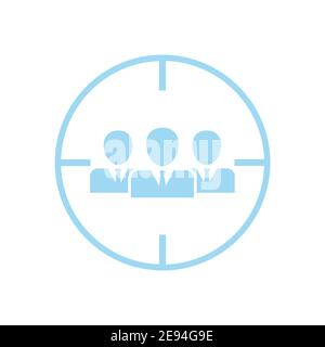 Icône cible avec public. Symbole de recherche de tête. Visez le concept de personnes. Illustration vectorielle du segment de marché. Panneau de ciblage du client. Illustration de Vecteur