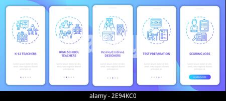 Types de postes d'enseignement en ligne page d'application mobile d'intégration avec concepts Illustration de Vecteur