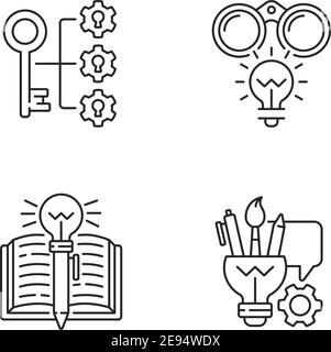 Jeu d'icônes linéaires de pensée créative Illustration de Vecteur