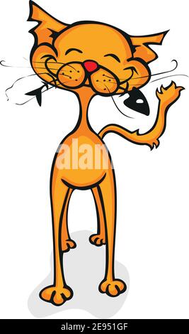 Joyeux chat rouge avec un poisson Illustration de Vecteur