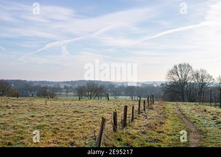 Vue sur la colline de la ville hollandaise de Markelo à un froid matin d'hiver. Sentier de randonnée. Banque D'Images