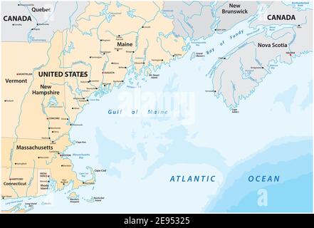 Carte vectorielle de la mer marginale nord-américaine, golfe du Maine, Canada, États-Unis Illustration de Vecteur