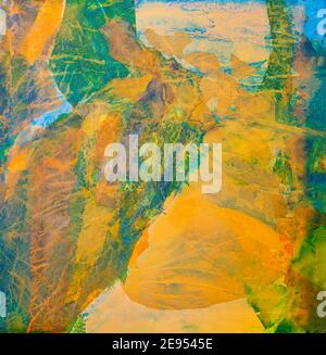 Arrière-plan abstrait orange, vert et bleu. Imagination, créativité, concept d'art. Banque D'Images