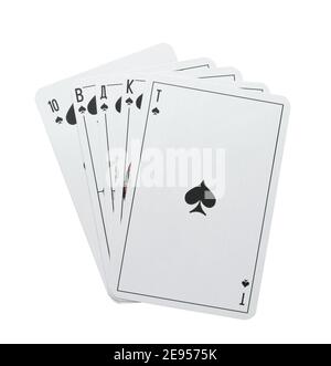 Vue de face des craques de chasse royales de poker isolées sur blanc Banque D'Images