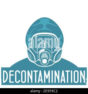 Désinfectant travailleur dans un masque de protection à gaz et des combinaisons de protection contre les virus, désinfection de l'hébergement, homme dans une affiche de respirateur, coronavirus ou covid-1 Illustration de Vecteur