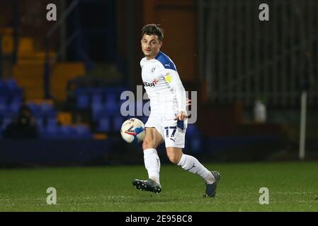 Birkenhead, Royaume-Uni. 02 février 2021. Otis Khan de Tranmere Rovers en action. Trophée Papa John's, match de quart de finale du trophée EFL, Tranmere Rovers / Peterborough Utd à Prenton Park, Birkenhead, Wirral, le mardi 2 février 2021. Cette image ne peut être utilisée qu'à des fins éditoriales. Utilisation éditoriale uniquement, licence requise pour une utilisation commerciale. Aucune utilisation dans les Paris, les jeux ou les publications d'un seul club/ligue/joueur.pic par Chris Stading/Andrew Orchard sports Photography/Alamy Live News crédit: Andrew Orchard sports Photography/Alamy Live News Banque D'Images