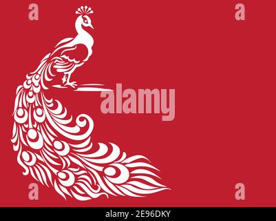 Motif en forme de saree avec bordure en paon et plumes - motifs indiens traditionnels et culturels Rangoli, Alpona, Kolam ou oiseau. motif paon. Paon traditionnel Illustration de Vecteur