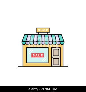 Icône d'entrepôt linéaire coloré. Affiche de solde sur la vitrine. Illustration vectorielle, conception plate Illustration de Vecteur