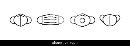 Types de masques faciaux. N95, FFP2, masque médical jetable, masque respiratoire avec valve et masque en tissu réutilisable. Protection contre les coronavirus. Covid-19. VVecto Illustration de Vecteur