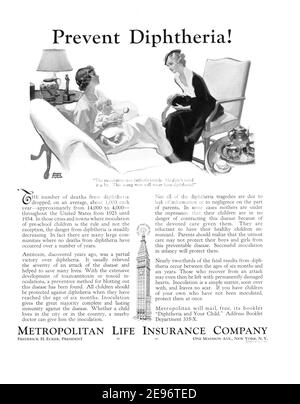 1935 Metropolitan Life Insurance Company 'prévenir la diphtérie!' Publicité, retouchée et ravivée, A3+, 600 dpi Banque D'Images