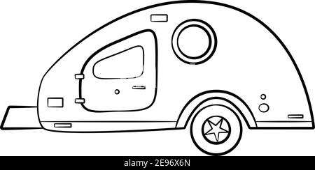 Remorque de croquis pour le tourisme de camping, ensemble de transport de caniche pour les loisirs et l'aventure. Illustration vectorielle Illustration de Vecteur