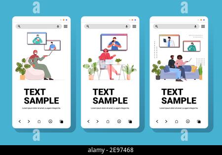 définissez la course mixte à discuter avec les médecins pendant les appels vidéo consultation médicale en ligne coronavirus quarantaine auto-isolement concept écrans de smartphone illustration du vecteur de sélection Illustration de Vecteur