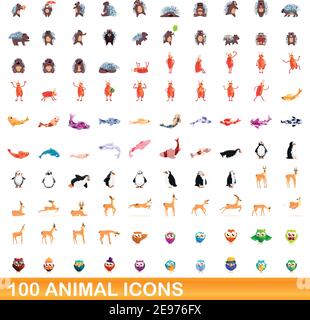 100 icônes d'animaux fixés. Cartoon illustration de 100 icônes animales vector set isolé sur fond blanc Illustration de Vecteur