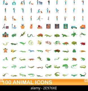 100 icônes d'animaux fixés. Cartoon illustration de 100 icônes animales vector set isolé sur fond blanc Illustration de Vecteur