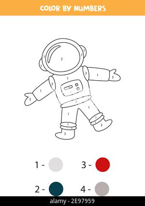 Page de coloriage avec l'astronaute. Couleur par nombres. Jeu de mathématiques pour enfants. Illustration de Vecteur