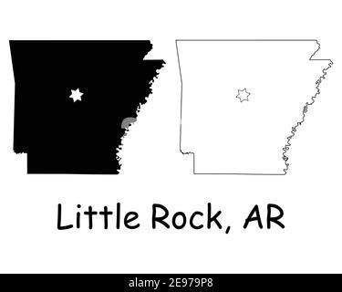 Arkansas AR State Map USA avec Capital City Star à Little Rock. Silhouette noire et cartes isolées sur fond blanc. Vecteur EPS Illustration de Vecteur